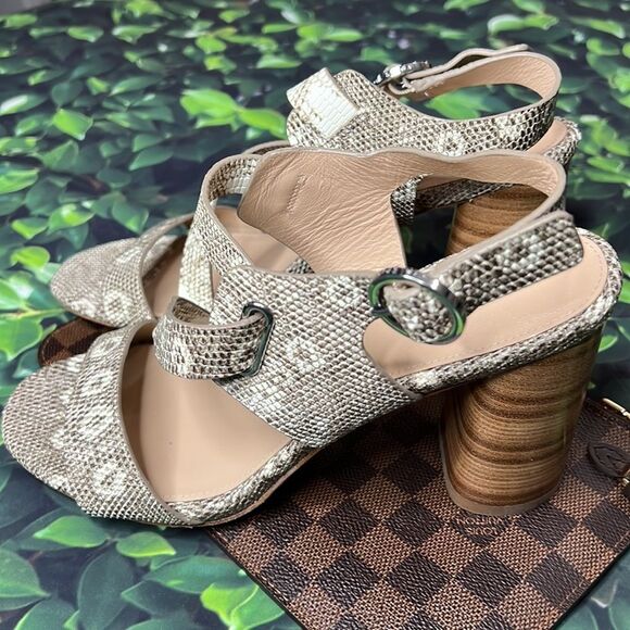 Via Spiga brown and cream snake, print with large round wooden heels - Picture 5 of 8